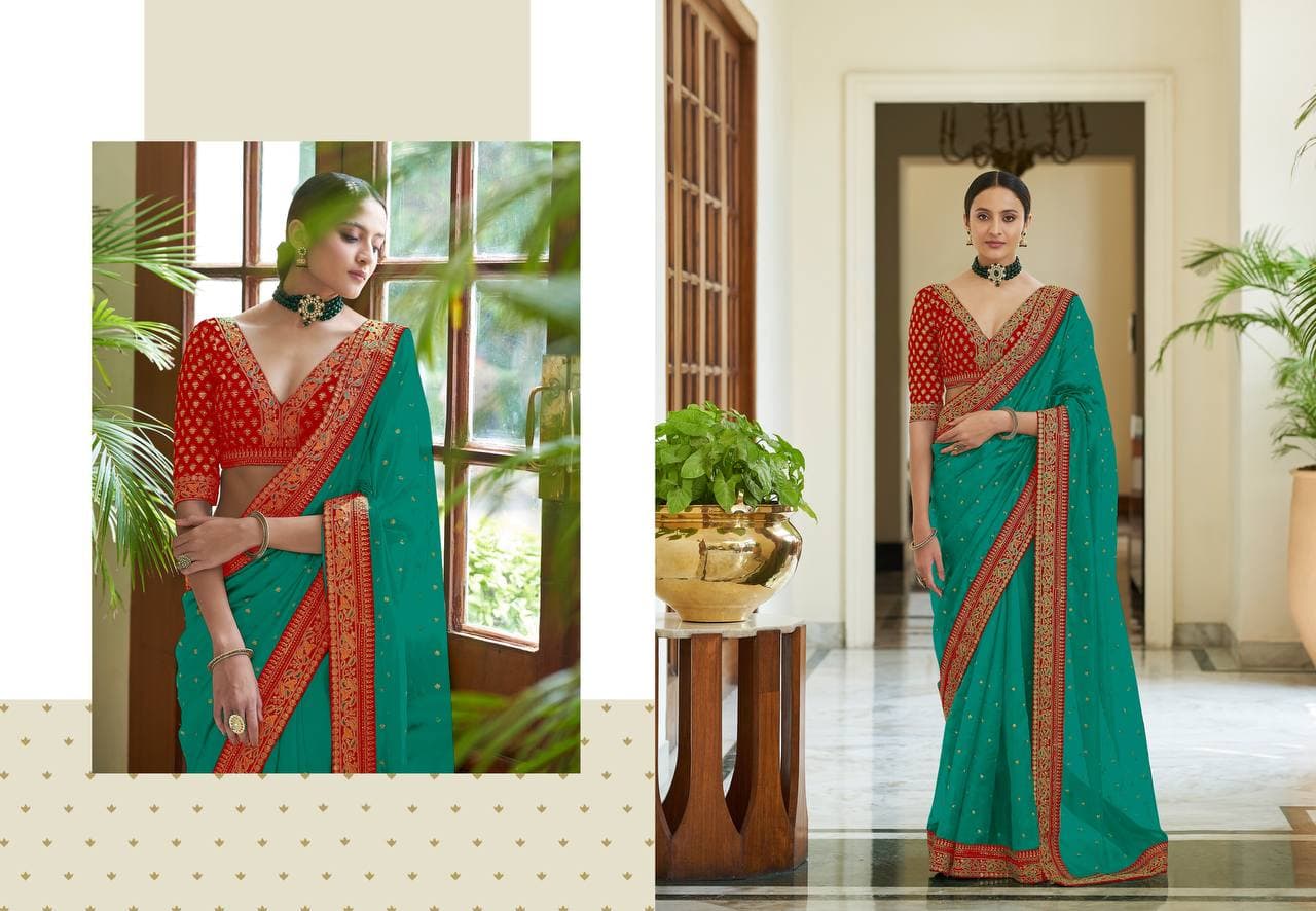 Vamika Sky Royal Vichitra Silk Sequins,Coding And Thread Multi Work And Havy Work Border Saree - Distacart