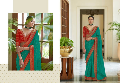 Vamika Sky Royal Vichitra Silk Sequins,Coding And Thread Multi Work And Havy Work Border Saree - Distacart