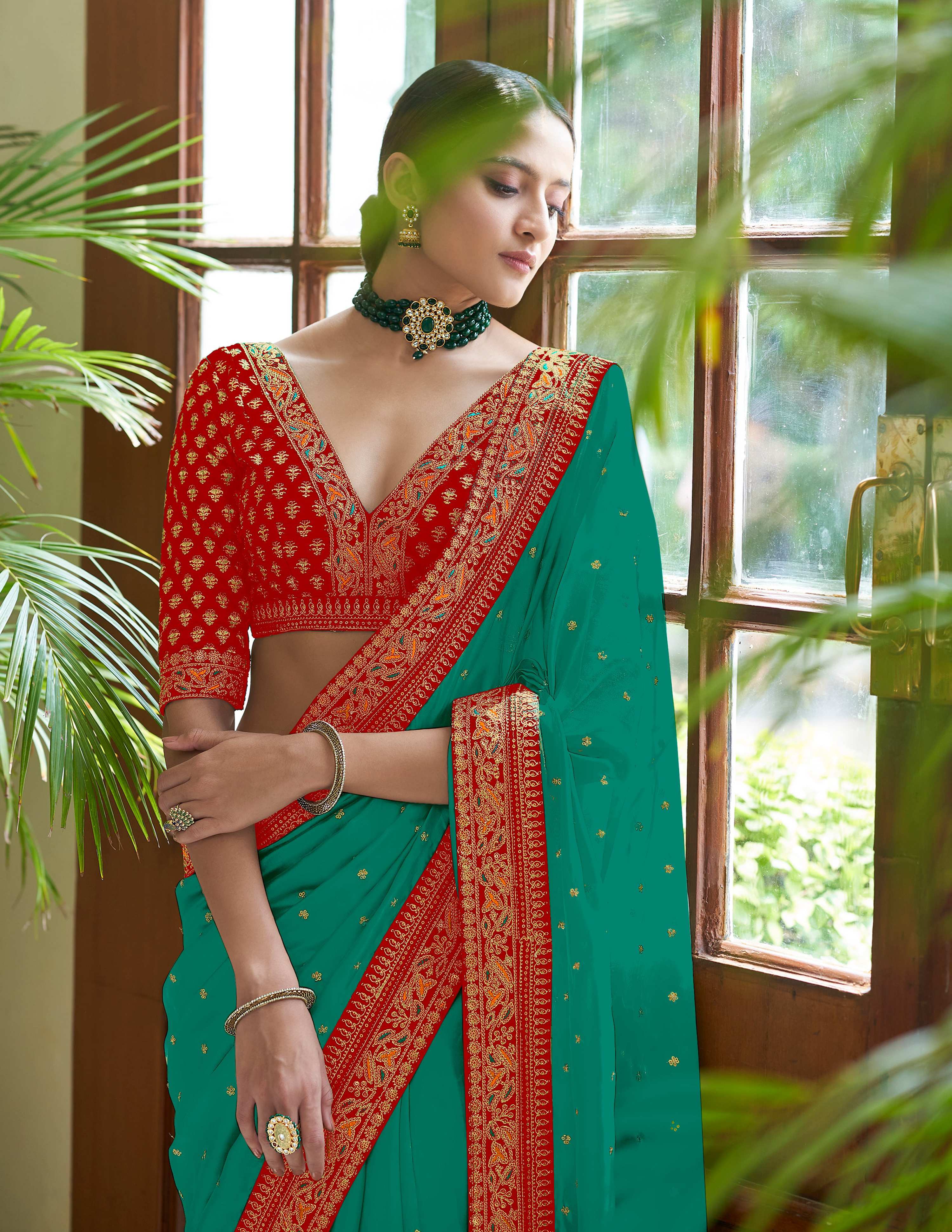 Vamika Sky Royal Vichitra Silk Sequins,Coding And Thread Multi Work And Havy Work Border Saree - Distacart