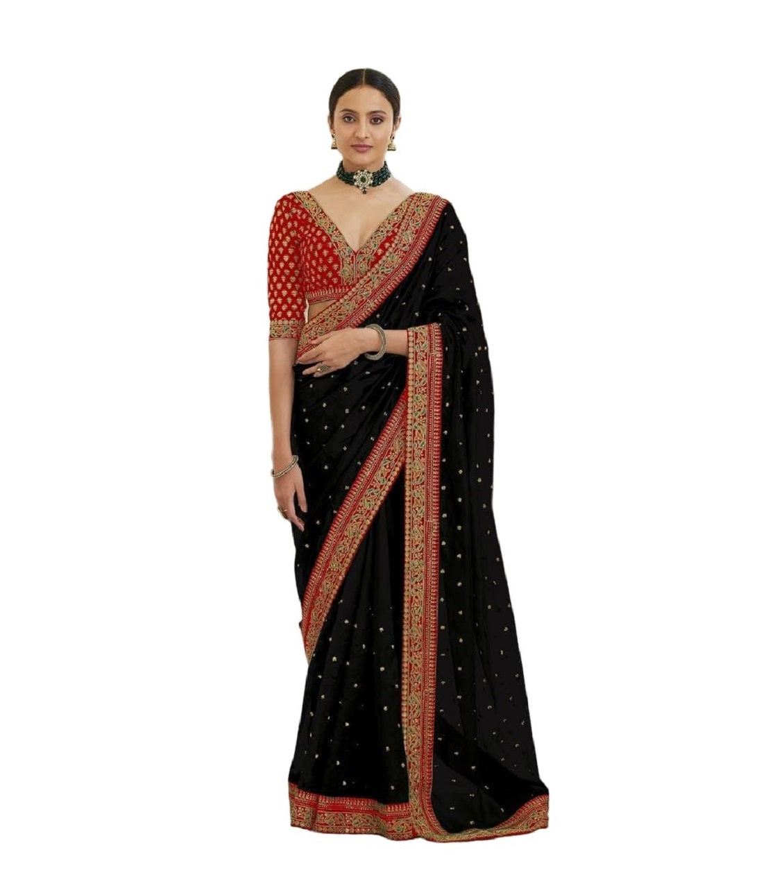 Vamika Black Royal Vichitra Silk Sequins,Coding And Thread Multi Work And Havy Work Border Saree - Distacart