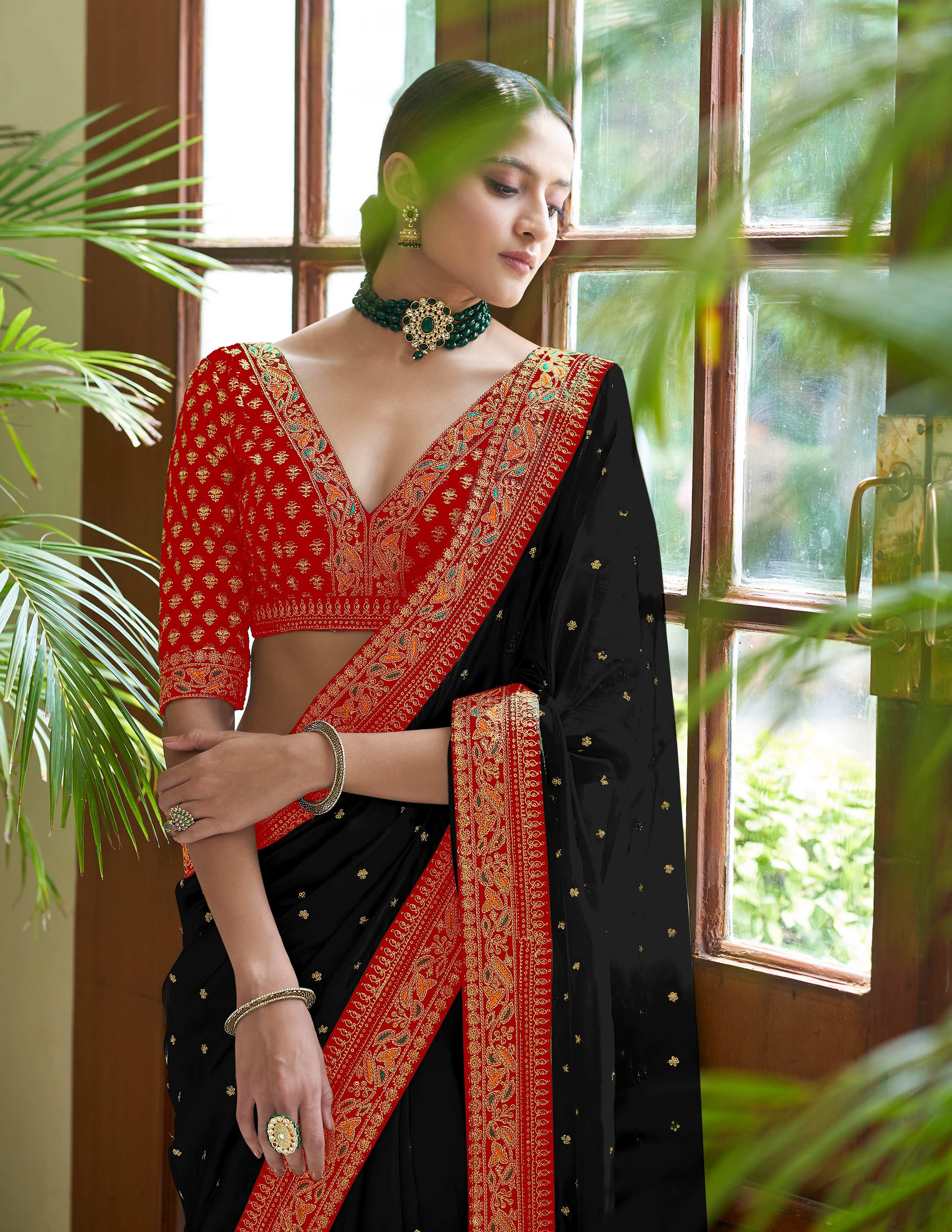 Vamika Black Royal Vichitra Silk Sequins,Coding And Thread Multi Work And Havy Work Border Saree - Distacart