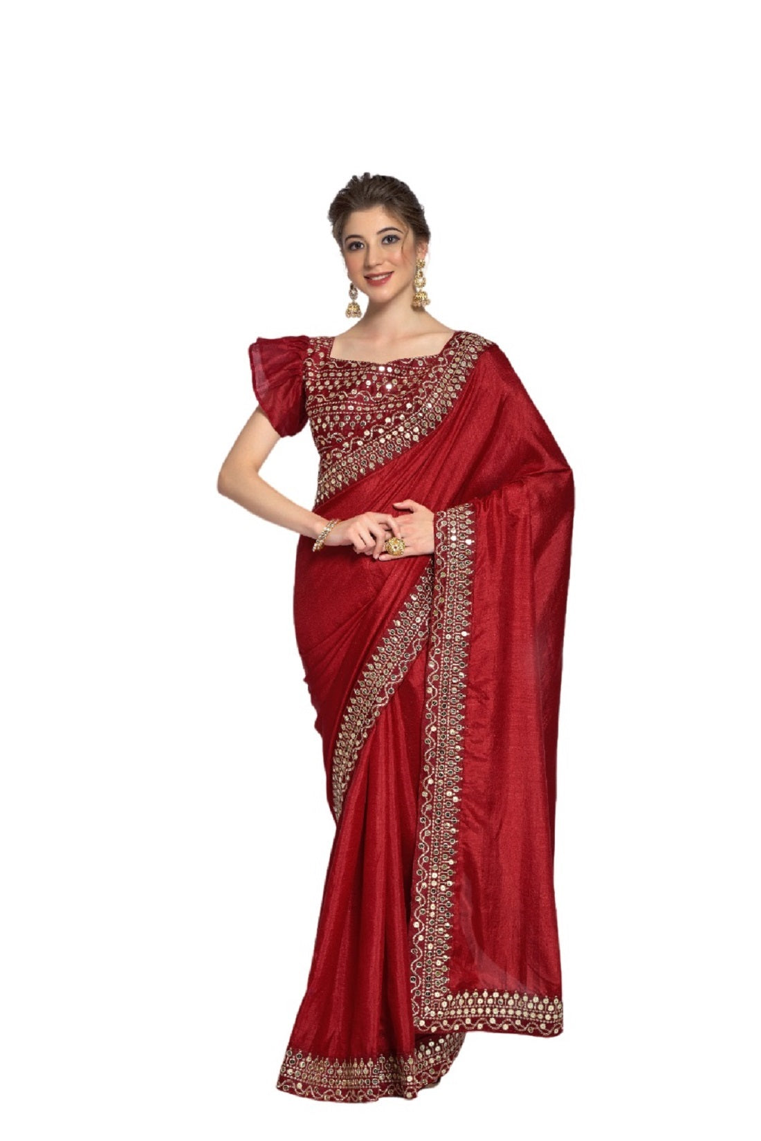 Vamika Maroon Bengalori Silk Embroidery With Sequence Work Saree - Distacart