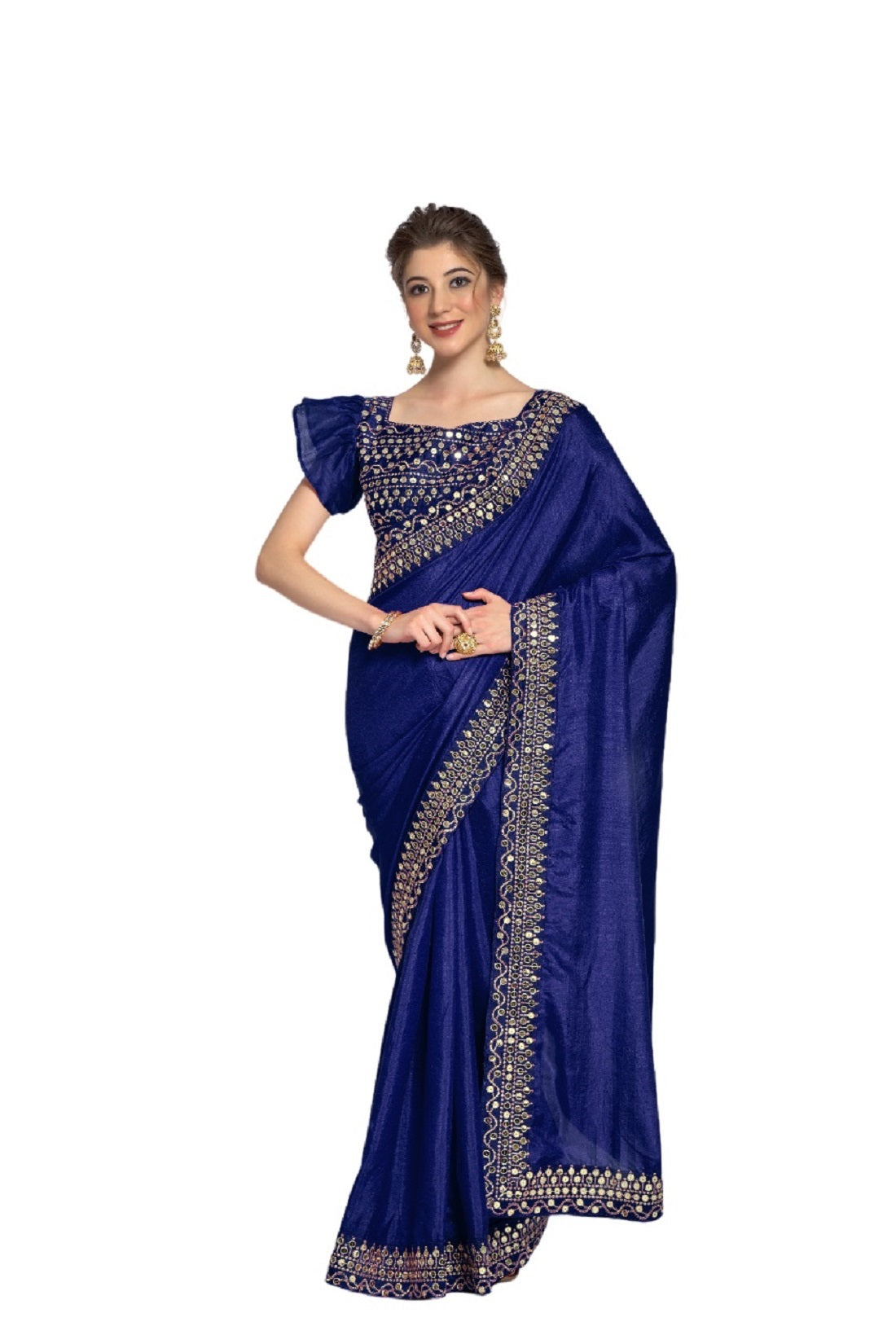 Vamika Blue Bengalori Silk Embroidery With Sequence Work Saree - Distacart