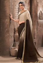 Thumbnail for Vamika Beige Chinon Heavy Embroidery Mirror Kari Lace Work & Crush Saree - Distacart