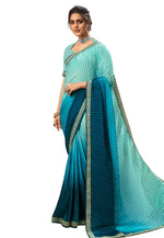 Thumbnail for Vamika Sky Blue Chinon Heavy Embroidery Mirror Kari Lace Work & Crush Saree - Distacart