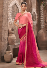 Thumbnail for Vamika Light Pink Chinon Heavy Embroidery Mirror Kari Lace Work & Crush Saree - Distacart