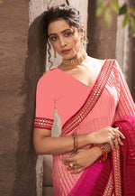 Thumbnail for Vamika Light Pink Chinon Heavy Embroidery Mirror Kari Lace Work & Crush Saree - Distacart