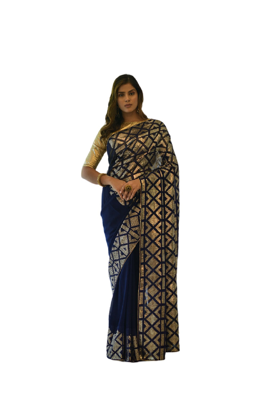 Vamika Blue Georgette Gota Work Saree - Distacart