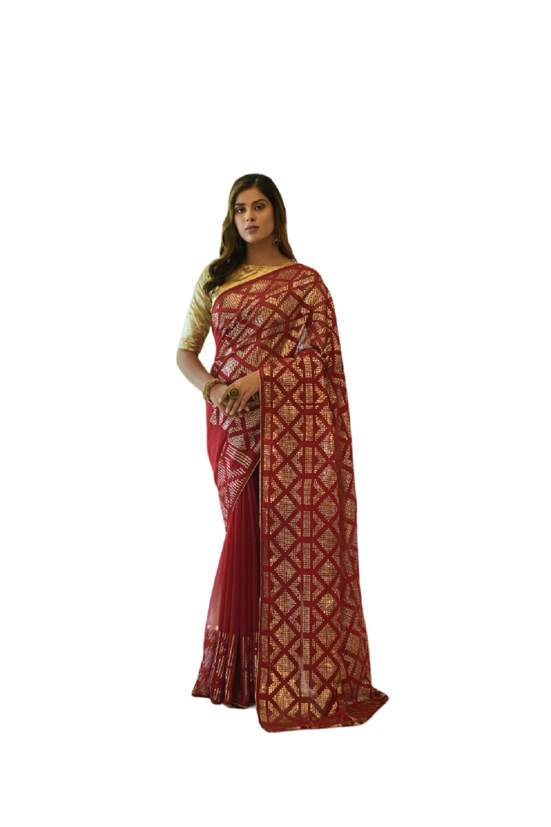 Vamika Red Georgette Gota Work Saree - Distacart