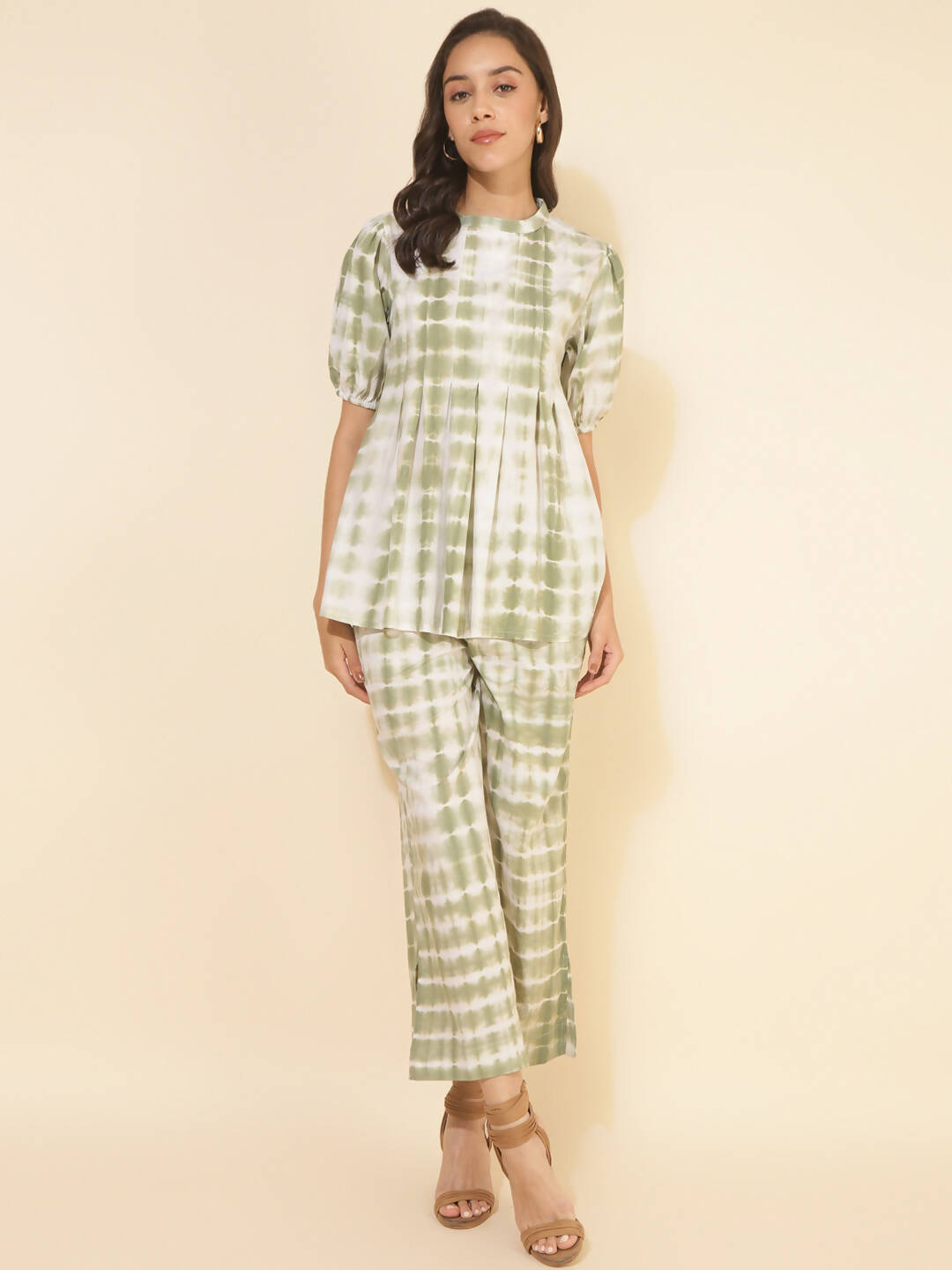 Janasya Women's Off White Cotton Tie & Dye Casual A-line Co-ords - Distacart