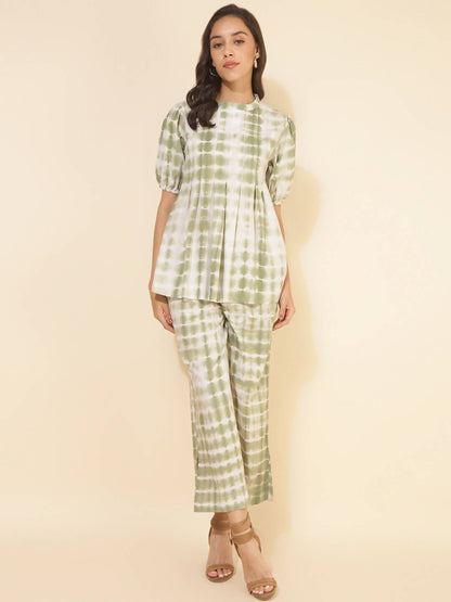 Janasya Women's Off White Cotton Tie & Dye Casual A-line Co-ords - Distacart