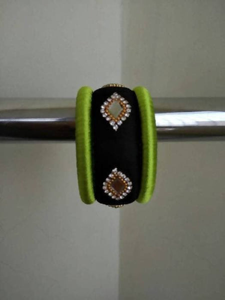 Parrot Green and Blue Color Silk Threaded Bangles set of 2
