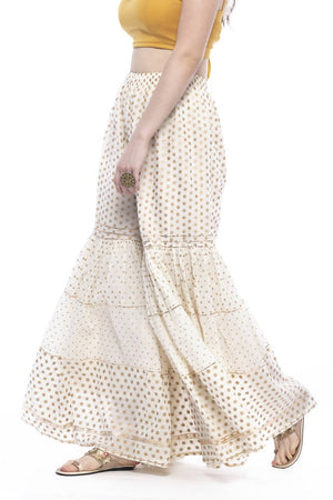 Mominos Fashion Trendy Cotton Off White Gold Print With Gota Sharara - Distacart
