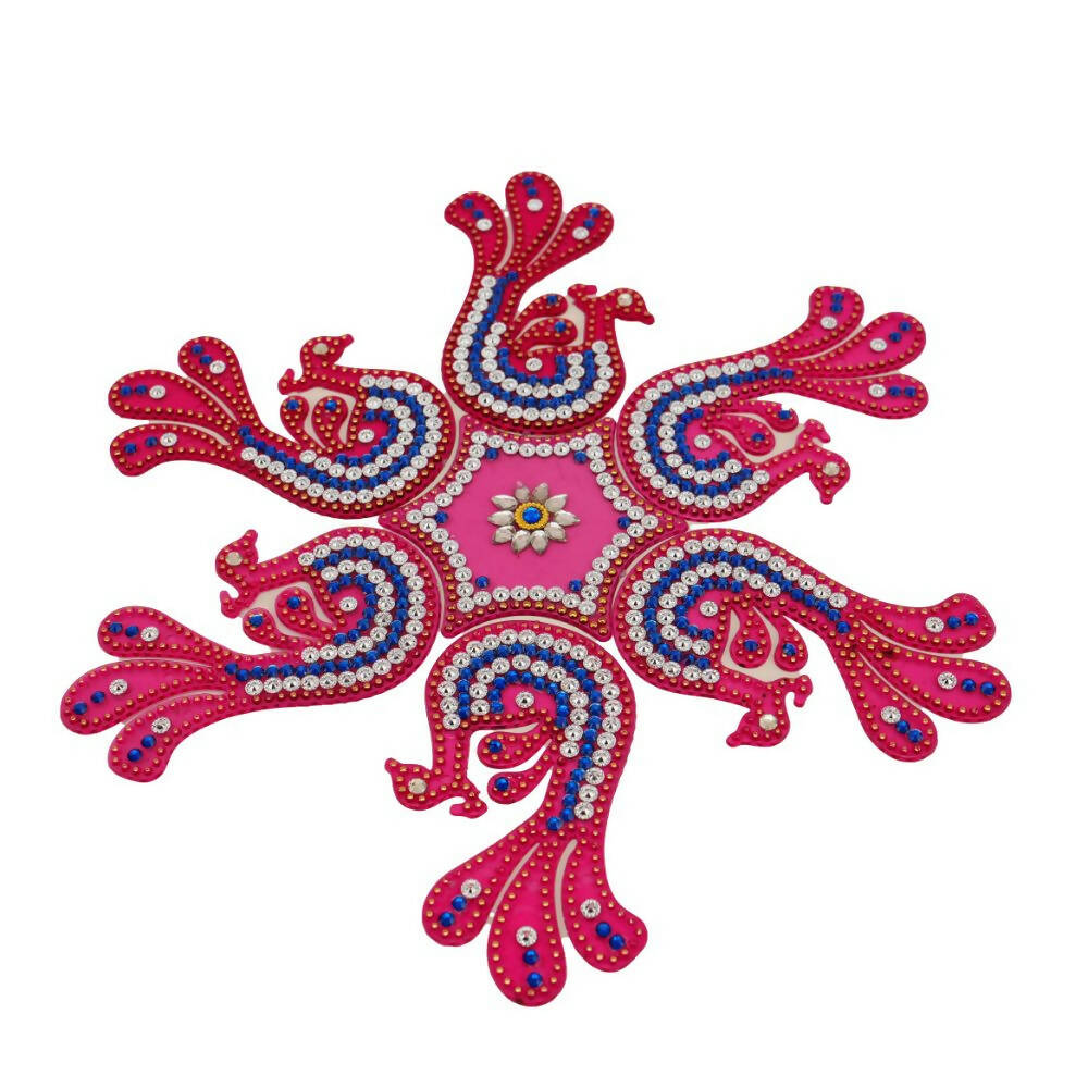 Kundan HandiKrafts Peacock Rangoli Pink Color (Medium) - Distacart
