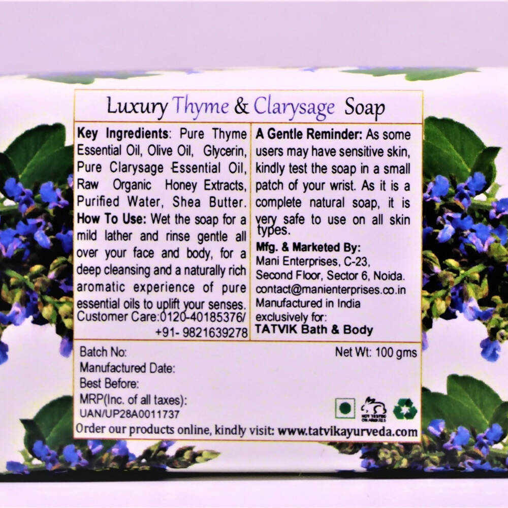 Tatvik Ayurveda Thyme & Clarysage Luxury Handmade Soap - Distacart