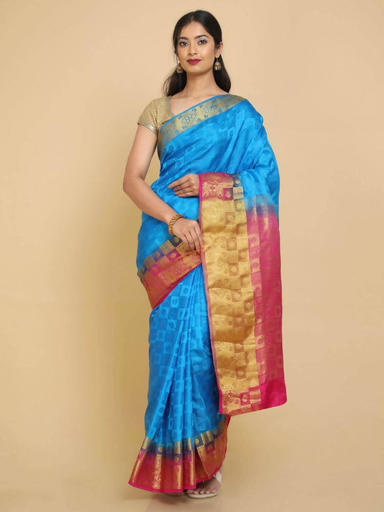 Kalamandir Checked Dark Blue Pashmina Saree