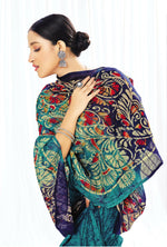 Thumbnail for Blue Chanderi Cotton Floral Printed Saree With Unstitched Blouse Piece - Kathika - Distacart