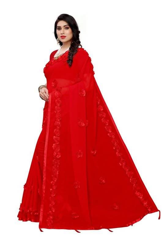 Vamika Red Georgette Embroidery Saree (GULABO RED)