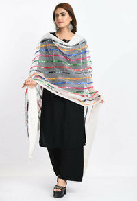 Thumbnail for Mominos Fashion Moeza Women's Orgenza Multi Thread Mirror Work White Dupatta - Distacart