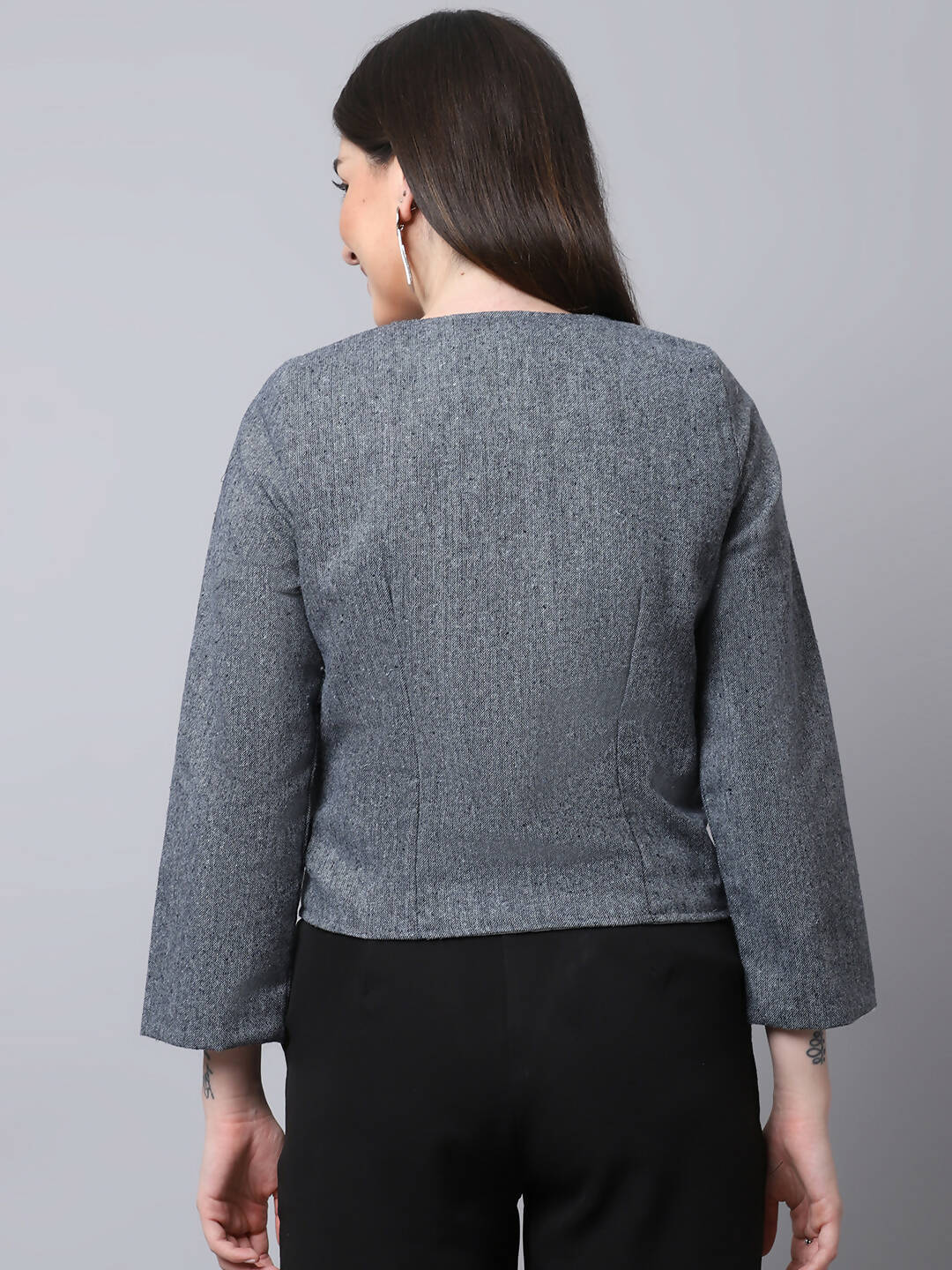 Even Apparels Grey Pure Wool Open Front Statement Jacket - Distacart