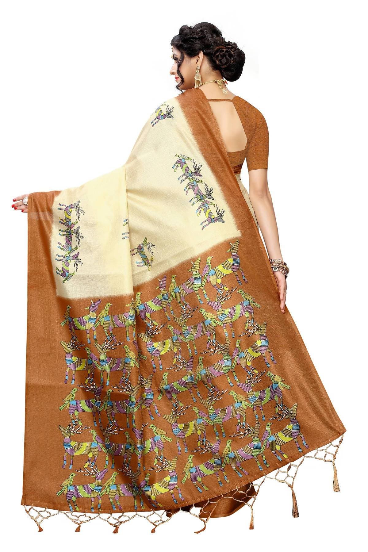 Vamika Multicolor & Brown Kalamkari With Jhalar Khadi Silk Saree