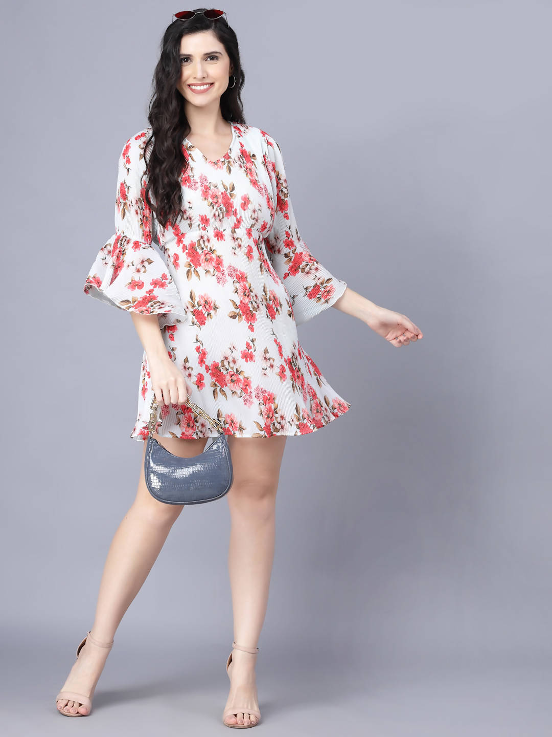 Myshka Georgette Printed 3/4 Sleeve V Neck Women Tunic - Distacart