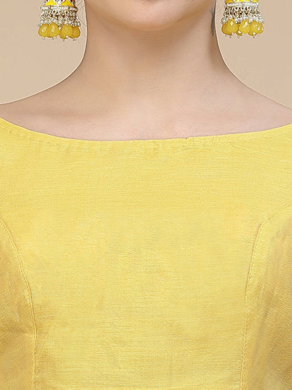 Yellow Silk Blend Woven Design Saree With Unstitched Blouse Piece - Aloki - Distacart