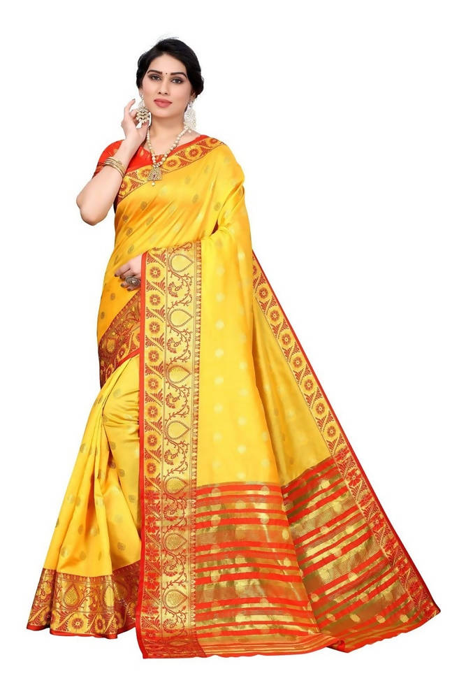 Vamika Cotton Rich Silk With Jacquard Weaving Yellow Saree