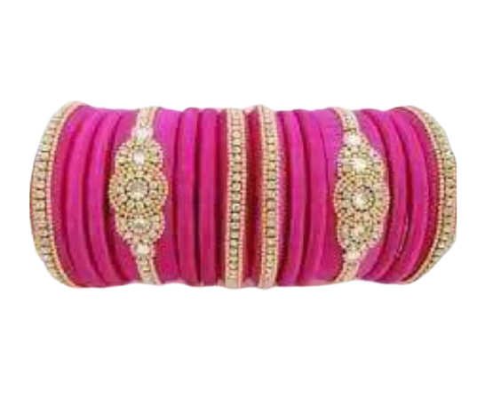 Designer Pink Color Silk Threaded Bangles Set Of 2