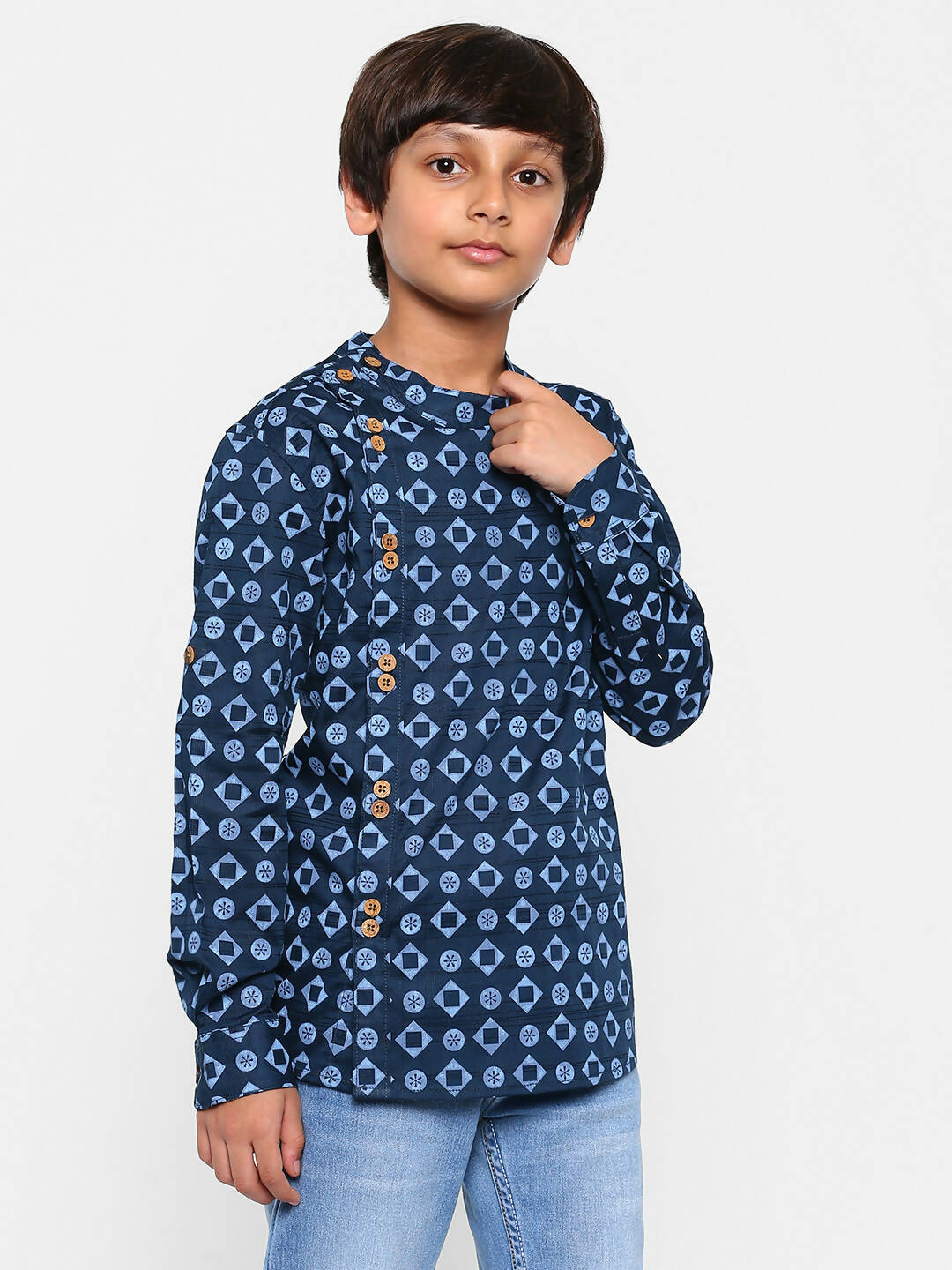 Manet Ethnic Full Sleeves Circle Printed Shirt - Blue - Distacart