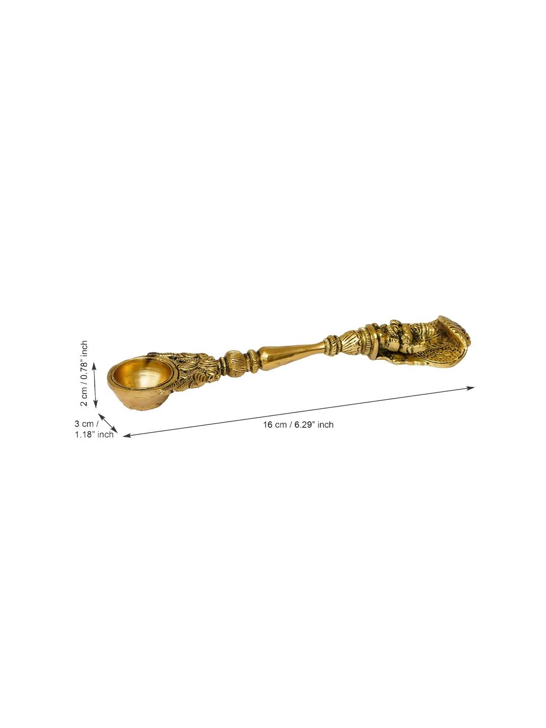 eCraftIndia Gold-Toned Ethnic Carved Brass Long Stick Diya with 1 Wick for Pooja Room - Distacart