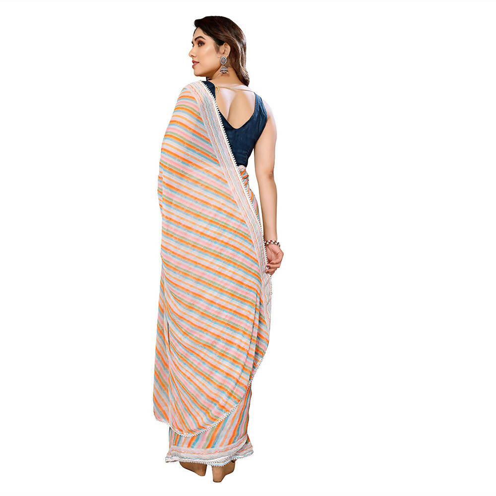 Women's Partywear Designer Orange Georgette Fancy Saree - Satrangi - Distacart