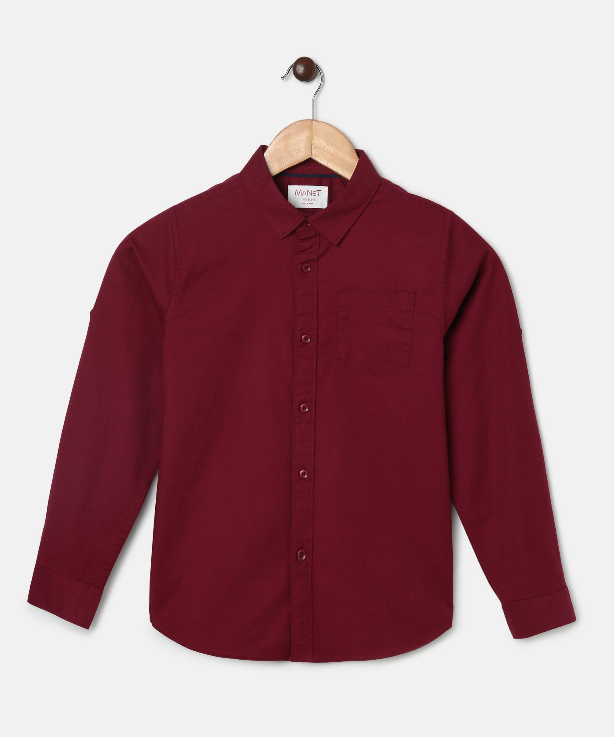 Manet Boys Full Sleeves Solid Shirt - Maroon - Distacart