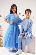 Thumbnail for Lil Drama Bollywood Tadka Blue Ghagra Choli Set For Girls - Distacart