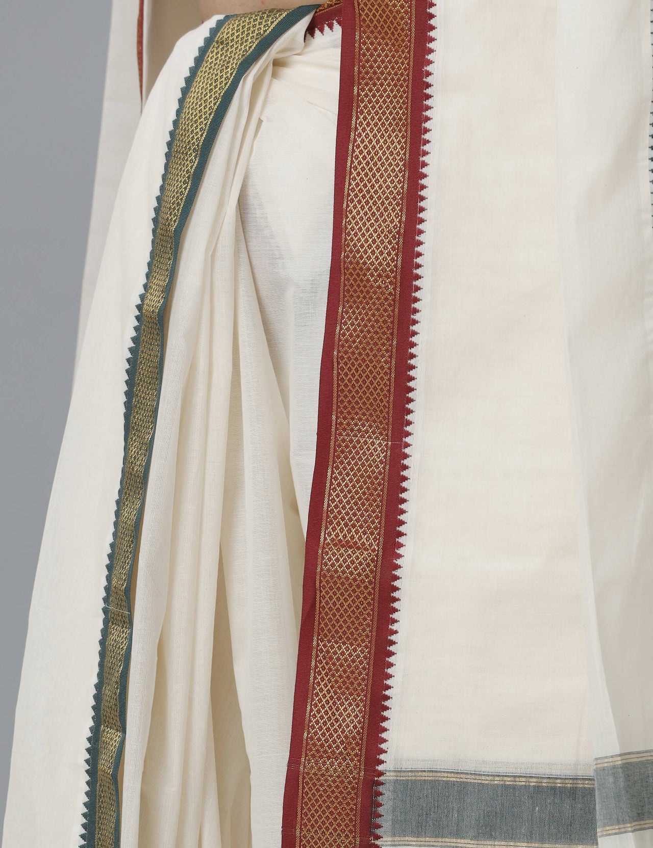 Ramraj Cotton Mens Pure Cotton 5 Khan Jari 9 + 5 Kora Panchakacham Dhoti With Angavastram Set - Distacart
