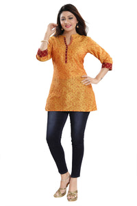 Thumbnail for Snehal Creations Luxurious Fine Fire Gold Cotton Silk Short Tunic - Distacart