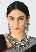 Thumbnail for Mominos Fashion Johar Kamal Oxidised Silver-Plated Brass Finish Kundan Necklace For Women (Silver) - Distacart