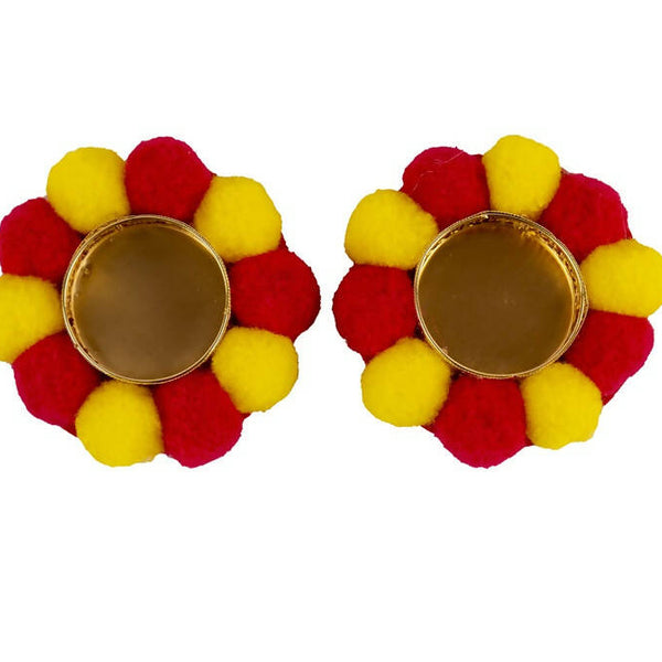Kundan HandiKrafts Designer Floating Multi Coloured Pom Pom Candle Holders - Distacart