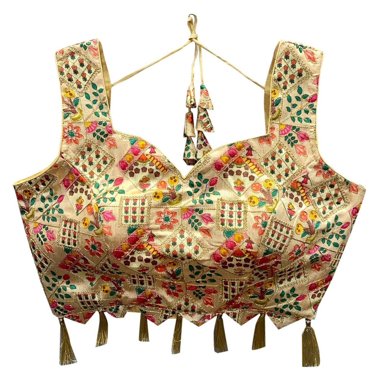 Vamika Beautiful Brown Banglori Silk Digital Print And Embroidery Blouse - Distacart