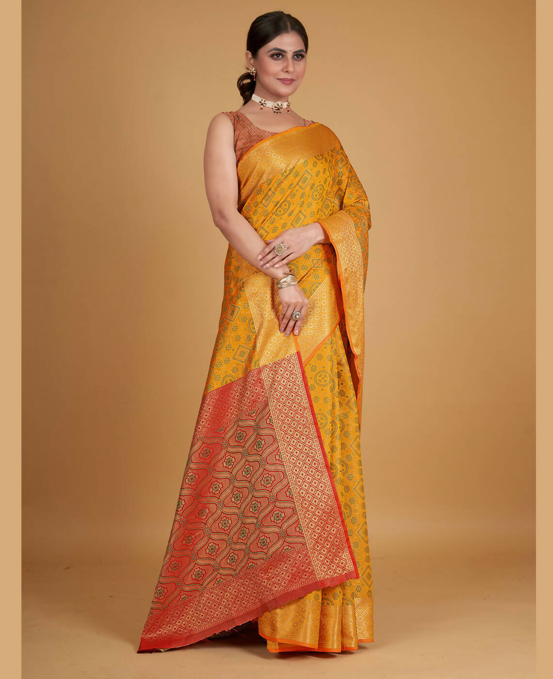 Mustard Silk Woven Design Saree With Unstitched Blouse Piece - Akshita - Distacart