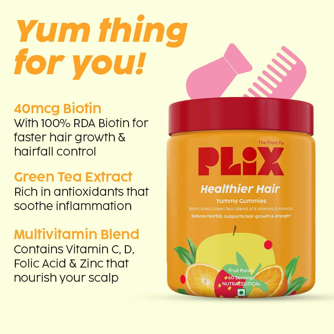 PLIX The Plant Fix Healthier Hair Gummies for Anti Hairfall - Distacart