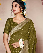 Thumbnail for Green Georgette Foil Printed Saree With Unstitched Blouse Piece - Nitya - Distacart