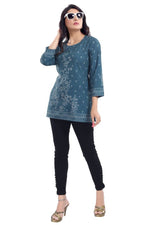 Thumbnail for Snehal Creations Graceful Gray Faux Crepe Short Kurti Tunic Top