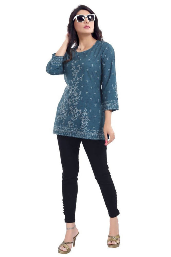 Snehal Creations Graceful Gray Faux Crepe Short Kurti Tunic Top