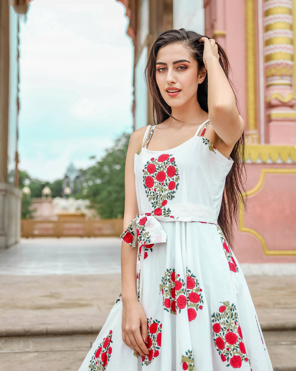 Designer Partywear Printed White Pure Maslin Gown - Anbazaar - Distacart