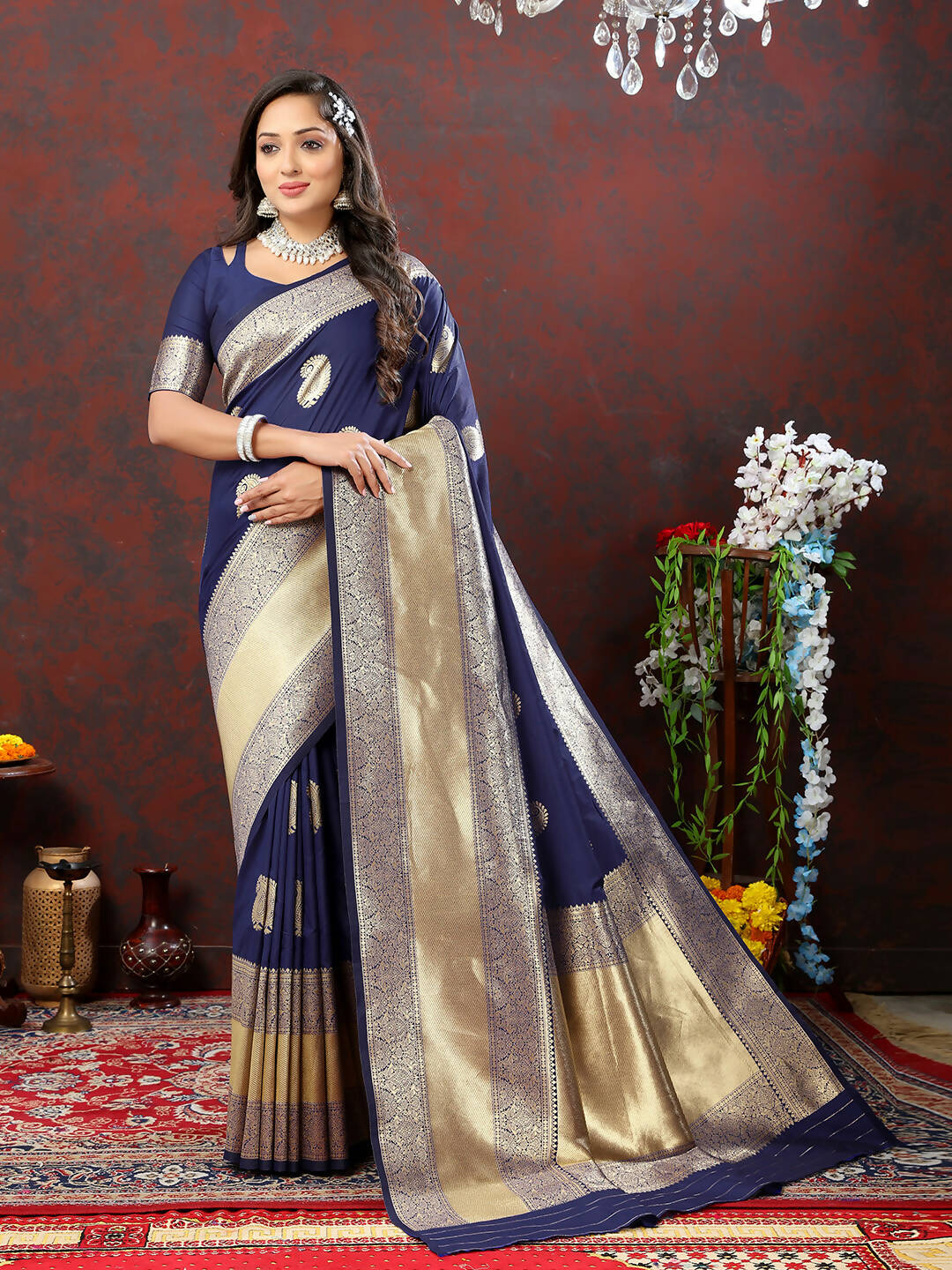 Lorenvalley Fashion Navyblue Soft Silk Woven Design Gold Zari Weaving Saree - Distacart