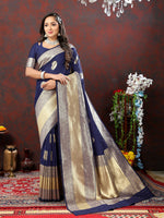 Thumbnail for Lorenvalley Fashion Navyblue Soft Silk Woven Design Gold Zari Weaving Saree - Distacart