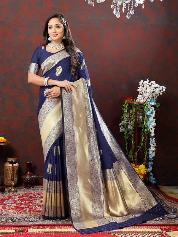 Lorenvalley Fashion Navyblue Soft Silk Woven Design Gold Zari Weaving Saree - Distacart