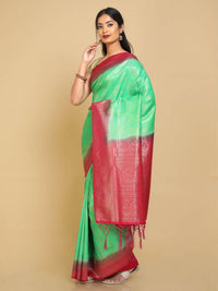 Thumbnail for Kalamandir Ethnic Motifs Light Green Silk Blend Saree