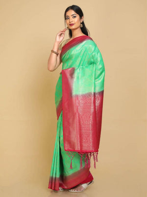 Kalamandir Ethnic Motifs Light Green Silk Blend Saree